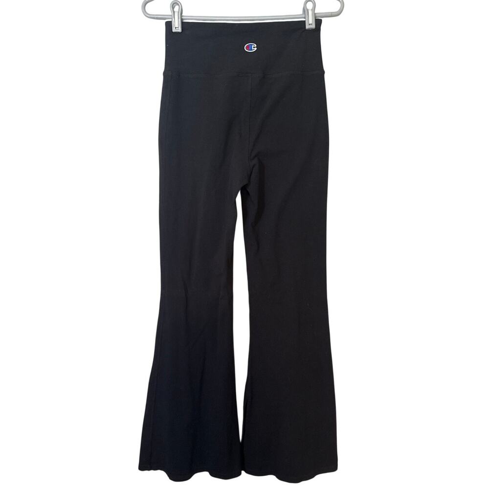Y2K Champion Flared Black Pants Women Medium Logo Wide Waistband Cotton Athletic